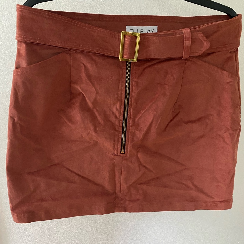 Faux suede mini skirt with attached belt